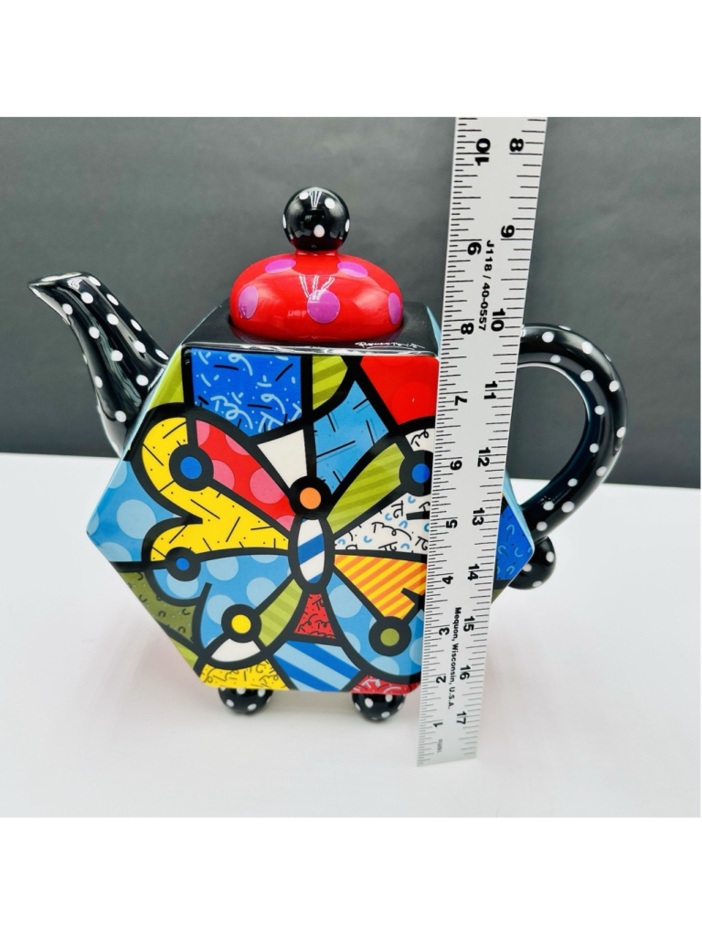 Romero Britto Butterfly Teapot 2009 Signed Ceramic Whimsical Artsy 9.5” x 8” - Picture 14 of 15